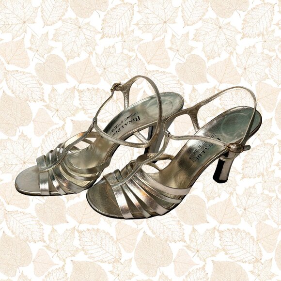 Rinaldi Shoes - Rinaldi by Luigino D'Italia Silver 4" Sandal Heels - Size 7.5